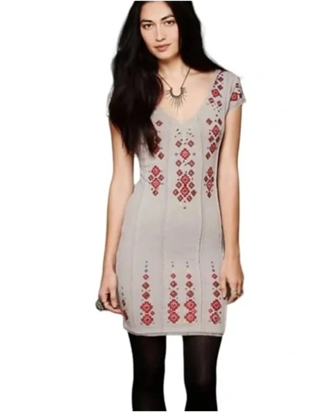 Free People Rich in embroidery mini dress. Cotton knit embroidered.